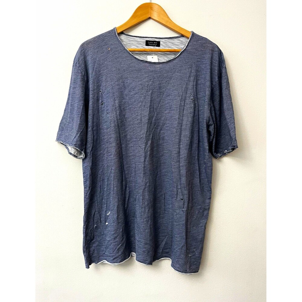 ZARA MAN Men's Raw Edge Crew Neck Cotton Jersey T-Shirt XL thrashed